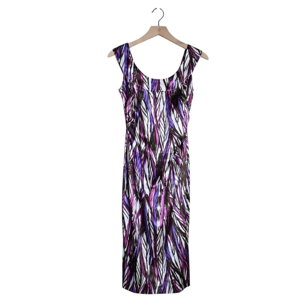 Maggy London Women's 0 Leaf Pattern Sheath Lined Dress in Cream Purple Brown